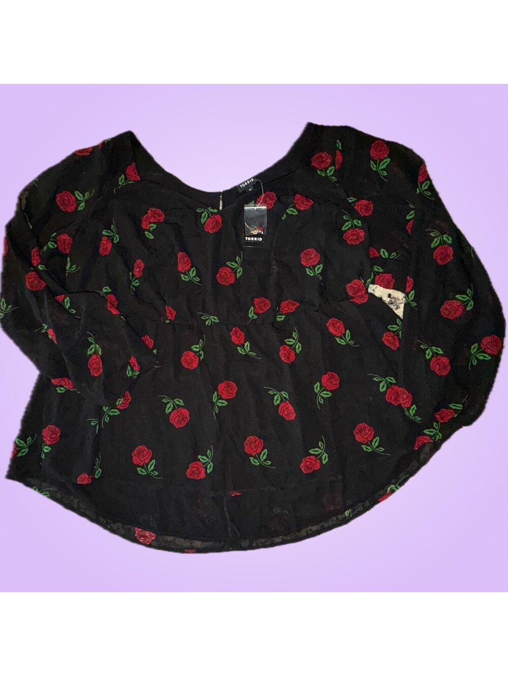 NWT Torrid Size 4 4X Black Red Rose Peplum Chiffon Clip Dot Blouse